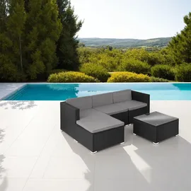 Tectake tectake® Rattan Lounge, für 3 bis 4 Personen, widerstandsfähig - Schwarz