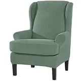 BXFUL Jacquard Sesselbezug, Sessel-Überwürfe Ohrensessel Überzug Bezug Sesselhusse Sessel Sesselbezug, Elastisch Stretch Husse für Ohrensessel (Matcha Green)