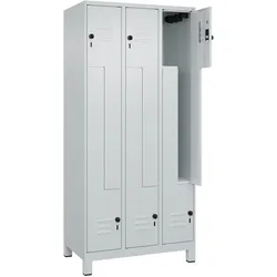 C+P Z-Spind Classic PLUS, Füßen, 6 Abteile, HxBxT 195x90x50cm, Sicherheitsdrehriegel, Hellgrau/Hellgrau von PROREGAL