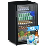 Getränkekühlschrank Flaschen mit Glastür Minibar 93L,LED Beleuchtung Schwarz