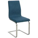 TPFLiving Esszimmerstuhl Belfast mit hochwertig gepolsterter Sitzfläche - Konferenzstuhl (Küchenstuhl - Wohnzimmerstuhl - Freischwinger), Gestell: Metall Edelstahl matt gebürstet - Sitzfläche: Stoff Blau blau