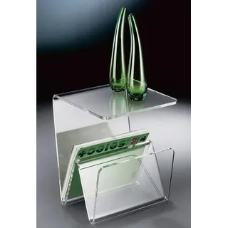 Hochwertiger Acryl-Glas Zeitungsständer, Beistelltisch mit Zeitschriftenständer, Zeitungstasche, klar, 35 x 35 cm, H 41,5 cm, Acryl-Glas-Stärke 10 mm
