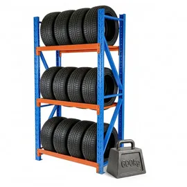 Relaxdays Blau-orangenes Reifenregal für 12 Reifen Blau,Orange