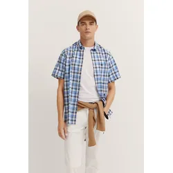 Kurzarmhemd BUGATTI, Herren, Gr. 4XL, Normalgrößen, 60, blau, 100% Baumwolle, kariert, casual, normal, Kurzarm, Hemden, mit Karo-Muster