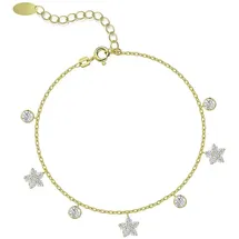 FIRETTI Fußkette mit Anhänger Schmuck Geschenk Silber 925 Körperschmuck Ankerkette Kreise Blumen, Made in Germany - mit Zirkonia (synth) gelb|goldfarben