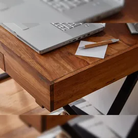 KADIMA DESIGN Schreibtisch 120x55x78 Sheesham Massivholz / Metall Schwarz, in Dunkelbraun-Schwarz Gr.: onesize