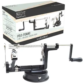 ScrapCooking 5255, Need'it 3-in-1 Apfelschäler Metall Edelstahl-Apfelschälmaschine mit Kurbel, Professioneller für Backwaren, Küche - Schwarz