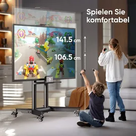 ONKRON TV Ständer rollbar für 32-75 Zoll Flach & Curved Fernseher bis 60 kg, Schwarz TS1571-B