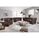 Woodkings Chesterfield Couch Leder 3-Sitzer Braun