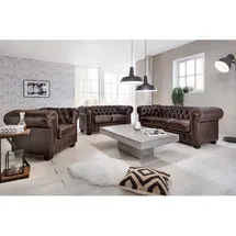 Woodkings Chesterfield Couch Leder 3-Sitzer Braun
