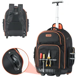 VEVOR Werkzeugrucksack mit Rollen 45 Taschen Arbeitsrucksack Werkzeugtasche 50kg