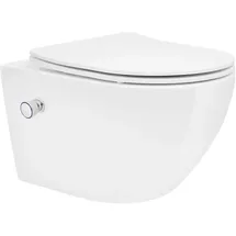 luxebath Wand Hänge WC Spülrandlos mit Bidet-Funktion Weiß Keramik Lang 53,5cm