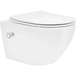 luxebath Wand Hänge WC Spülrandlos mit Bidet-Funktion Weiß Keramik Lang 53,5cm