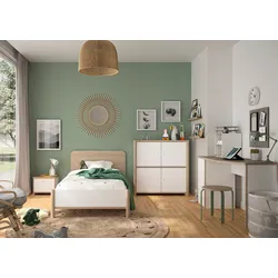 Schlafzimmer-Set GAMI "Set 4 Tlg", weiß (weiß, kastanie natur), B:135cm H:80cm T:208cm, Spanplatte, Schlafzimmermöbel-Sets, Ein komplettes Schlafzimmer mit Stauraum