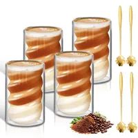 LISDATKE Latte Macchiato Gläser Doppelwandig 400ml 4er Set Doppelwandige Kaffeegläser Cappuccino Gläser mit 4 Löffeln Thermogläser aus Borosilikatglas