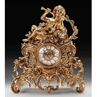 Casa Padrino Luxus Barock Tischuhr Gold 28 x H. 33 cm - Handgefertigte Bronze Uhr im Barockstil - Barock Schreibtischuhr - Barock Schreibtisch Deko - Barock Deko Accessoires - Barockstil Uhren