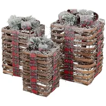 ECD Germany LED Geschenkboxen 3er Set Braun Rattan