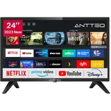 AntteQ AV24H3 Fernseher 24 Zoll (60 cm) Smart TV mit Netflix, Prime Video, Rakuten TV, DAZN, Disney+, YouTube, UVM, WiFi, Triple-Tuner DVB-T2 / S2 / C - Schwarz