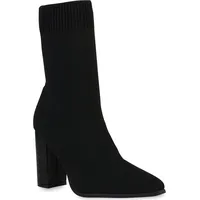 VAN HILL Damen Schlupfstiefeletten Stiefeletten Blockabsatz Strick Schuhe 838159,