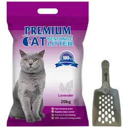 Premium-Katzenklumpstreu aus Bentonit - Lavendel für Katzen 20kg + Schaufel für Streu GRATIS!