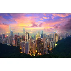 Fototapete PAPERMOON "HONG KONG-VICTORIA PEAK STADT INSEL SKYLINE MEER NACHT", bunt, B:4,50m L:2,80m, Vlies, Tapeten