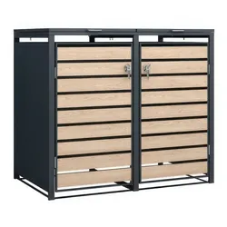 Müllboxen Halmstad 4 Tonnen - Mülltonnenbox aus Stahl, Tür in Stahloptik – Mülltonnenverkleidung – idealer Mülltonnen Unterstand für Ihren Garten