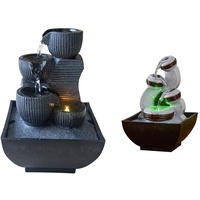 Zen Light Kini Zimmerbrunnen mit Pumpe und LED-Beleuchtung, Kunstharz & Zimmerbrunnen Kara – Zen Atmosphäre und Entspannung – Wasserfluss auf 3 Ebenen – L 13 x B 12 x H 18 cm, grau, Einheitsgröße