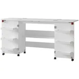 Vicco Nähtisch Carmen, Weiß, 160 x 80.2 cm mit 6 Regalfächer, Nähzubehör, Weiss