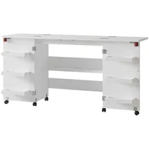 Vicco Nähtisch Carmen, Weiß, 160 x 80.2 cm mit 6 Regalfächer, Nähzubehör, Weiss