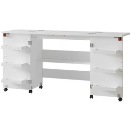 Vicco Nähtisch Carmen, Weiß, 160 x 80.2 cm mit 6 Regalfächer, Nähzubehör, Weiss