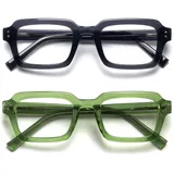OPULIZE EDG Blaulichtfilter Lesebrille für Damen Herren, Entspiegelt Blendfreie UV400-Schutz Federscharnier Anti-Müdigkeit, Rechteckiger Rahmen, Computerbrillen Gaming, 2er-Pack Schwarz Grün +1,00