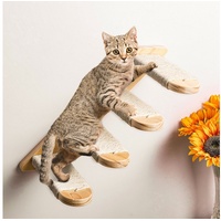 CALIYO Katzen-Kletterwand Wandmontierte Katzentreppe mit Naturbelassener Sisal, Vierstufiges Katzenkletterregal für Spiel, Klettern und Faulenzen - braun|gelb