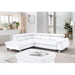 Polstergarnitur COTTA "Komaris L-Form", weiß, B:249cm, Sitzmöbel-Sets, Set bestehend aus: Ecksofa mit Kopfteilverstellung & Hocker