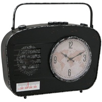 Tischuhr Vintage Retro Schrankuhr Wohnzimmer Standuhr klein, Radio Optik Used Look schwarz, Analog Batterie, LxBxH 43 x 8 x 38 cm,