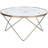 Beliani Couchtisch Weiß Gold Sicherheitsglas Metall 40 cm v förmigen Füße Glänzend Marmor Optik Rund Modern