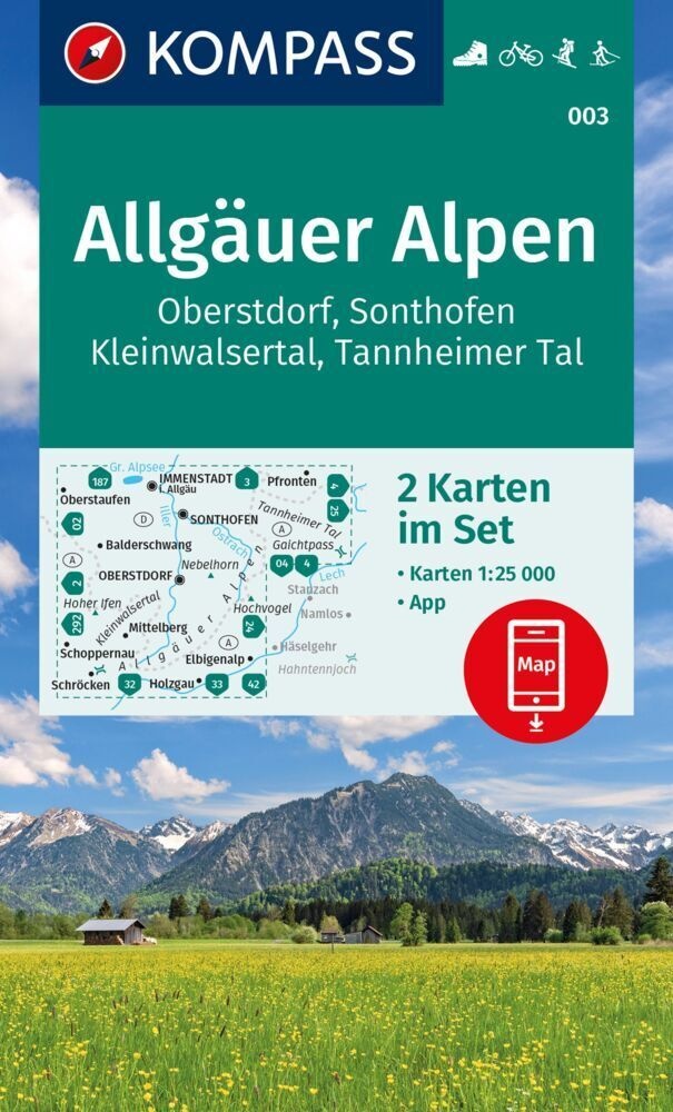 Kompass Wanderkarten-Set 003 Allgäuer Alpen  Oberstdorf  Sonthofen  Kleinwalsertal  Tannheimer Tal (2 Karten) 1:25.000  Karte (im Sinne von Landkarte)