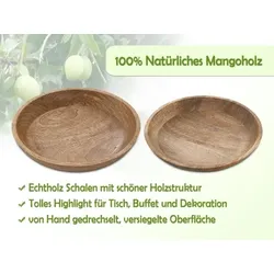 Amagohome Holzteller rund Obstteller Dekoschale H6cm modern schlicht Mangoholz massiv : ø 25 cm