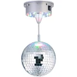 Lunartec Selbstdrehende Discokugel mit Sockel und 18 farbigen LEDs, Ø 15 cm (Discokugel Batterie, Discokugel batteriebetrieben, LED Farbwechsler)