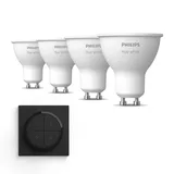 Philips Hue Vorteilspaket - GU10 - mit 4 LED-Strahlern - Warmweißes Licht - Inklusive Hue Drehschalter (schwarz) - Hue White