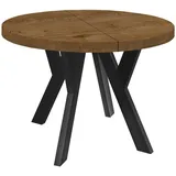 Dekori Möbel Runder Ausziehbarer Tisch für Esszimmer mit Holzbeinen, Pero, Loft-Stil, Skandinavische, Durchmesser Varianten: von 90 bis 220 cm (Eiche Lefkas/Schwarz, 90/140 cm)