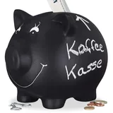 Relaxdays Sparschwein zum Beschriften schwarz