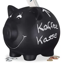 Relaxdays Sparschwein zum Beschriften schwarz