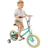 HauTour Kinderfahrrad, 14 Zoll Kinderfahrrad Höhenverstellbar Kinderfahrrad mit Hilfsrad 3-4 Jahre Leichtes Schnellmontagerad Für Jungen und Mädchen (Grün)