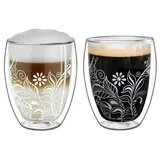 Creano doppelwandige Gläser 250ml Flowery White - Thermoglas mit Dekor - Doppelwandgläser im 2er Set