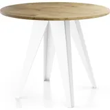 WFL GROUP Esstisch Glory Weiß im Industriestil - Modern, Rund - Ausziehbar von 90 cm bis 130 cm, mit pulverbeschichteten Metallbeinen, Tisch für Kleine Küche - Lancelot Eiche Holzwerkstoff, Rund,Rund, 90x76x90 Esszimmer, Tische, Esstische