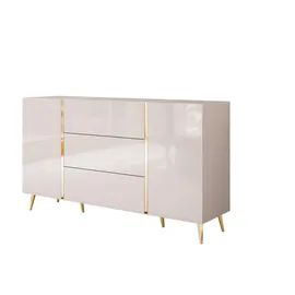 lookway SIDEBOARD mit Schubladen ONYX Kaschmir auf goldenen Beinen Hochglanz