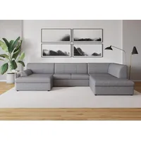 Wohnlandschaft DOMO COLLECTION "Topper U-Form" Sofas Gr. B/H/T: 320cm x 78cm x 213cm, Struktur, Ottomane rechts, Mit Bettfunktion, grau (weiß-grau) wahlweise mit Bettfunktion