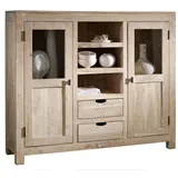 Massivmoebel24 - Highboard Akazie 140x40x120 white stone getüncht NATURE WHITE 63