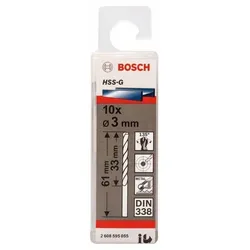 Metallbohrer HSS-G, DIN 338, 3 x 33 x 61 mm, 10er-Pack