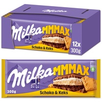 Milka Schoko und Keks 12 x 300g Großtafel, Zartschmelzende Schokoladentafel mit knusprigem Keks